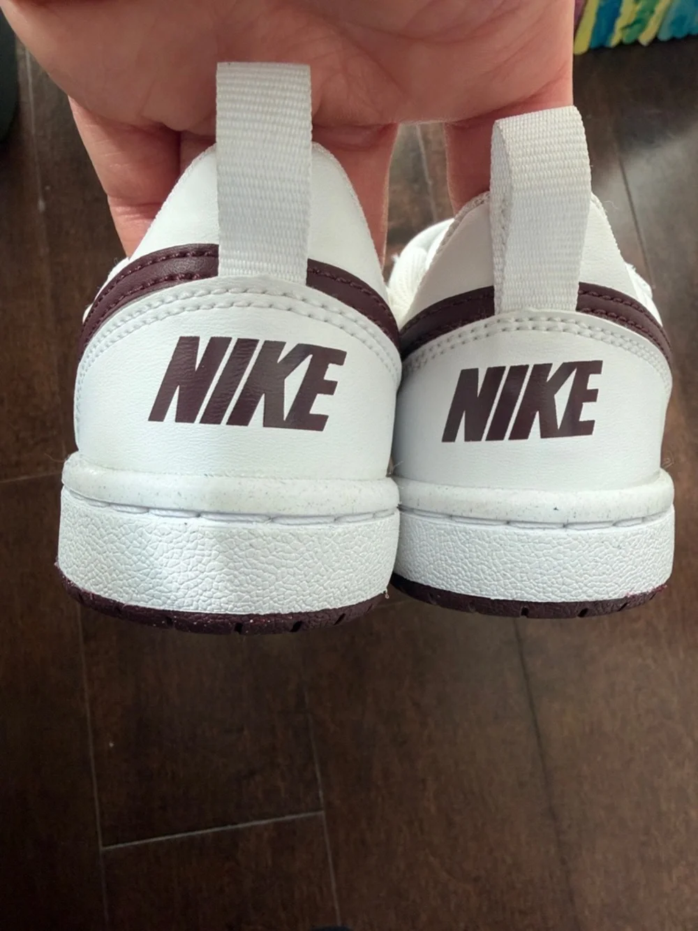 Nike Kids White Sneakers with Maroon Swoosh - Picture 2 of 5